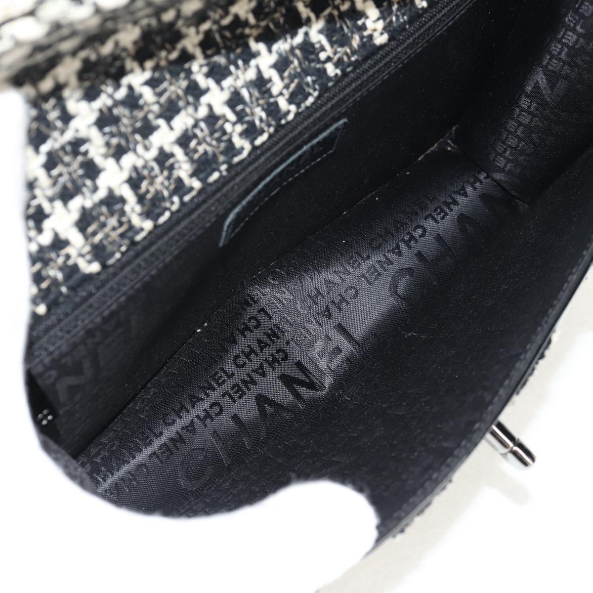 CHANEL Chain Shoulder Bag Tweed Black Silver CC Auth 154048V