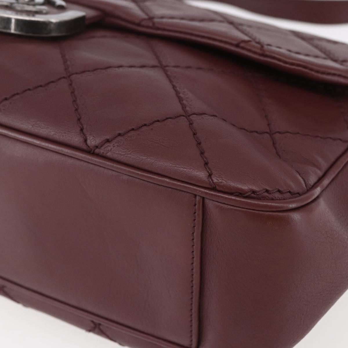 CHANEL Wild Stitch Chain Shoulder Bag Calf Skin Brown CC Auth 154049SAM