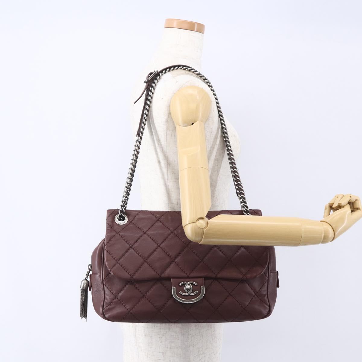 CHANEL Wild Stitch Chain Shoulder Bag Calf Skin Brown CC Auth 154049SAM