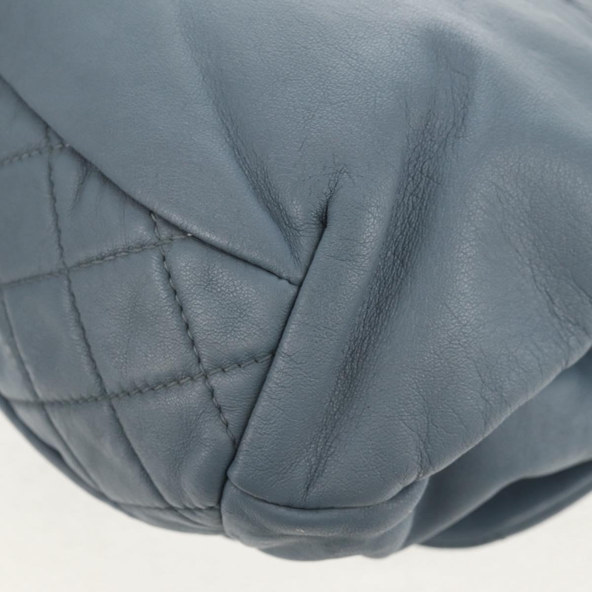 CHANEL Matelasse Chain Shoulder Bag Lamb Skin Light Blue Silver CC Auth 154050V