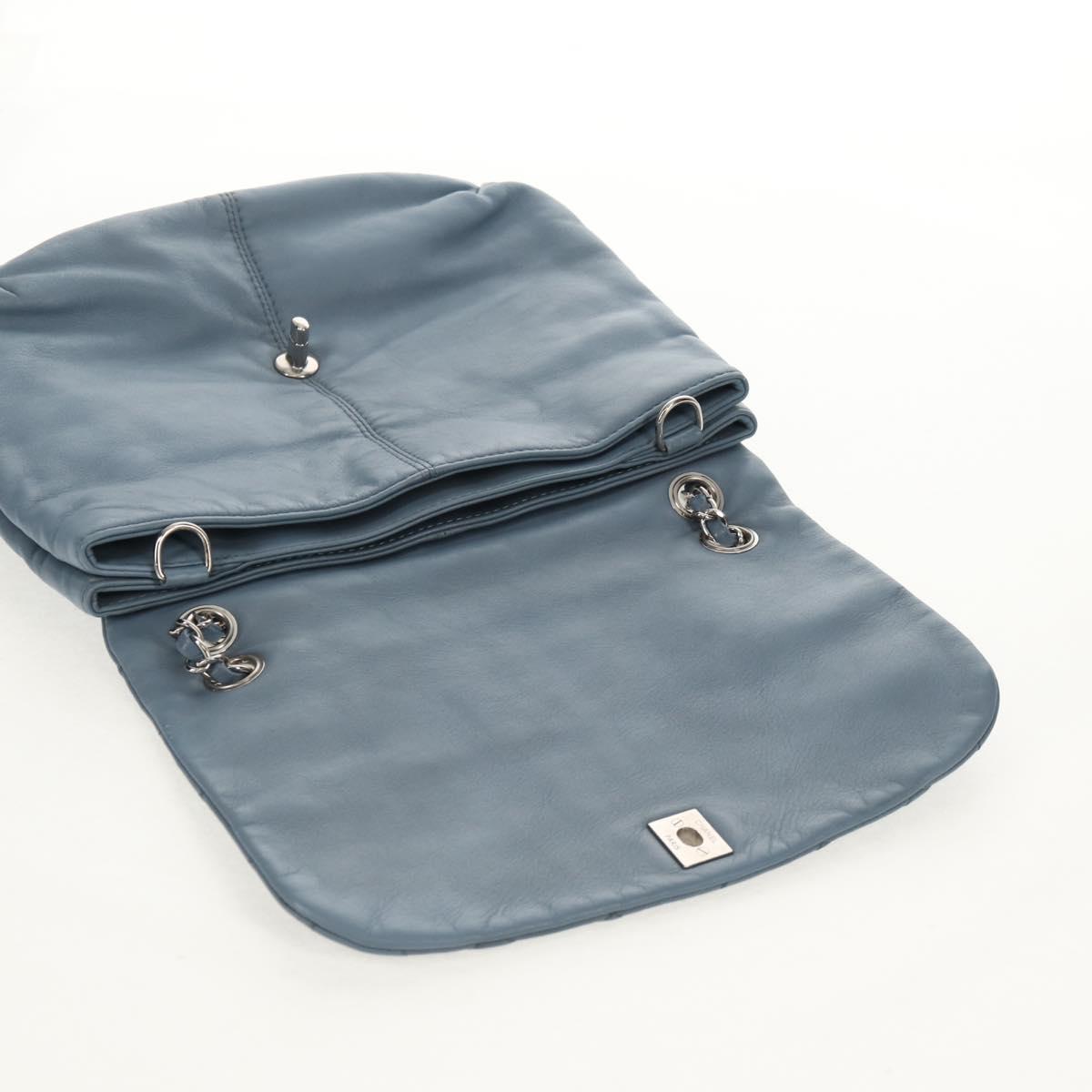 CHANEL Matelasse Chain Shoulder Bag Lamb Skin Light Blue Silver CC Auth 154050V