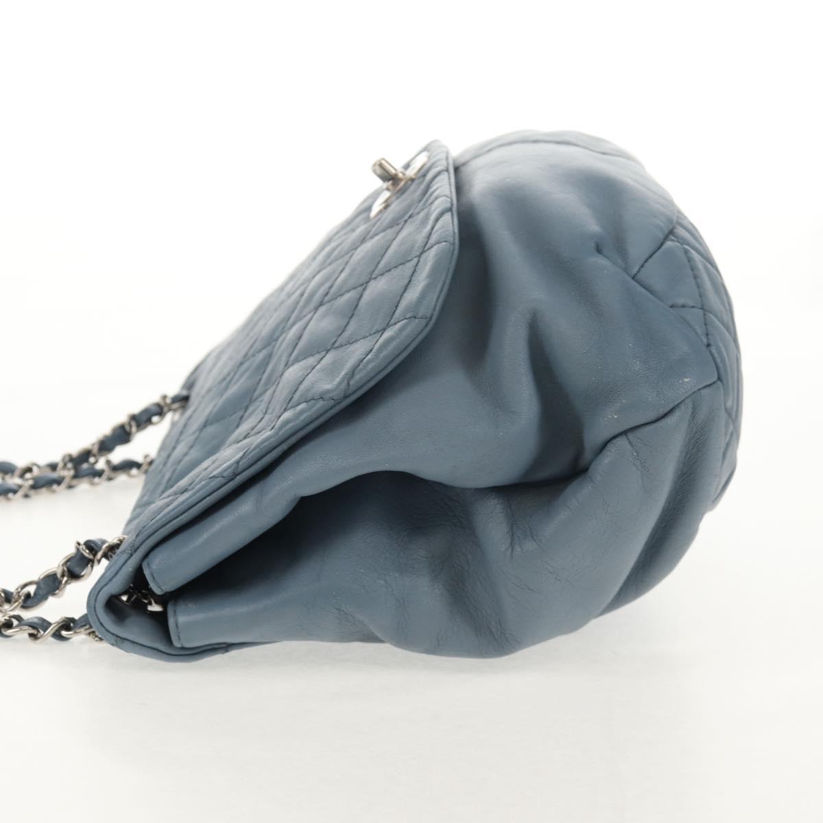 CHANEL Matelasse Chain Shoulder Bag Lamb Skin Light Blue Silver CC Auth 154050V
