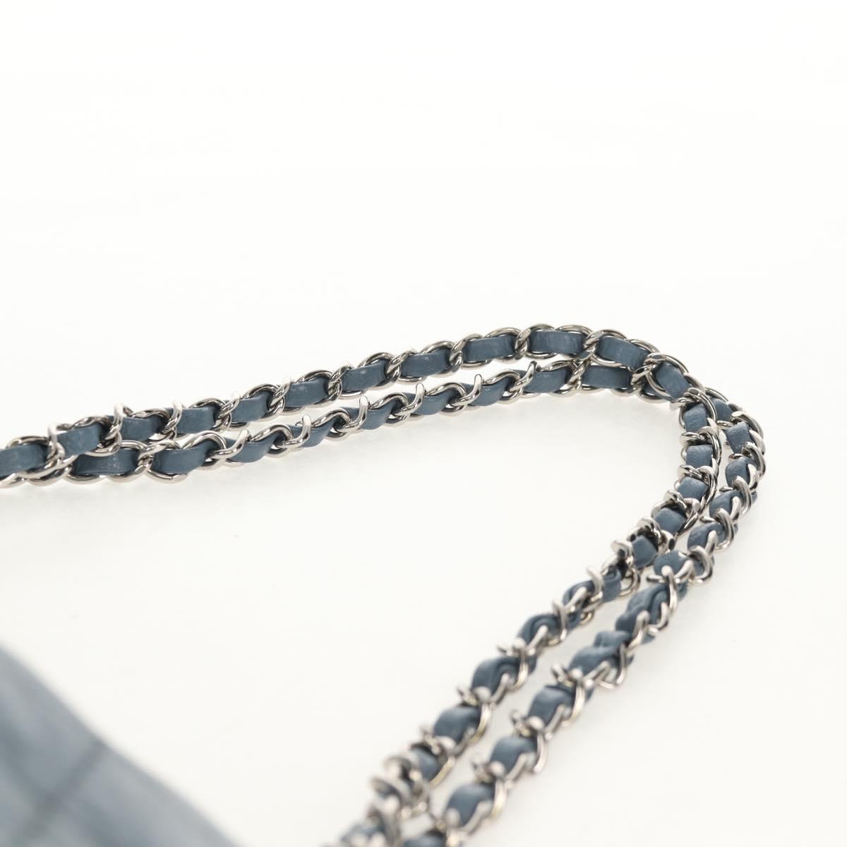 CHANEL Matelasse Chain Shoulder Bag Lamb Skin Light Blue Silver CC Auth 154050V