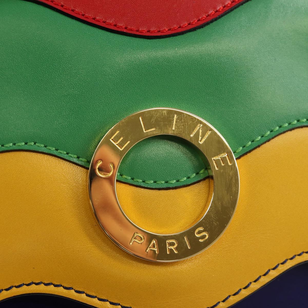 CELINE Circle Clutch Bag Leather Multicolor Gold Auth 154051V