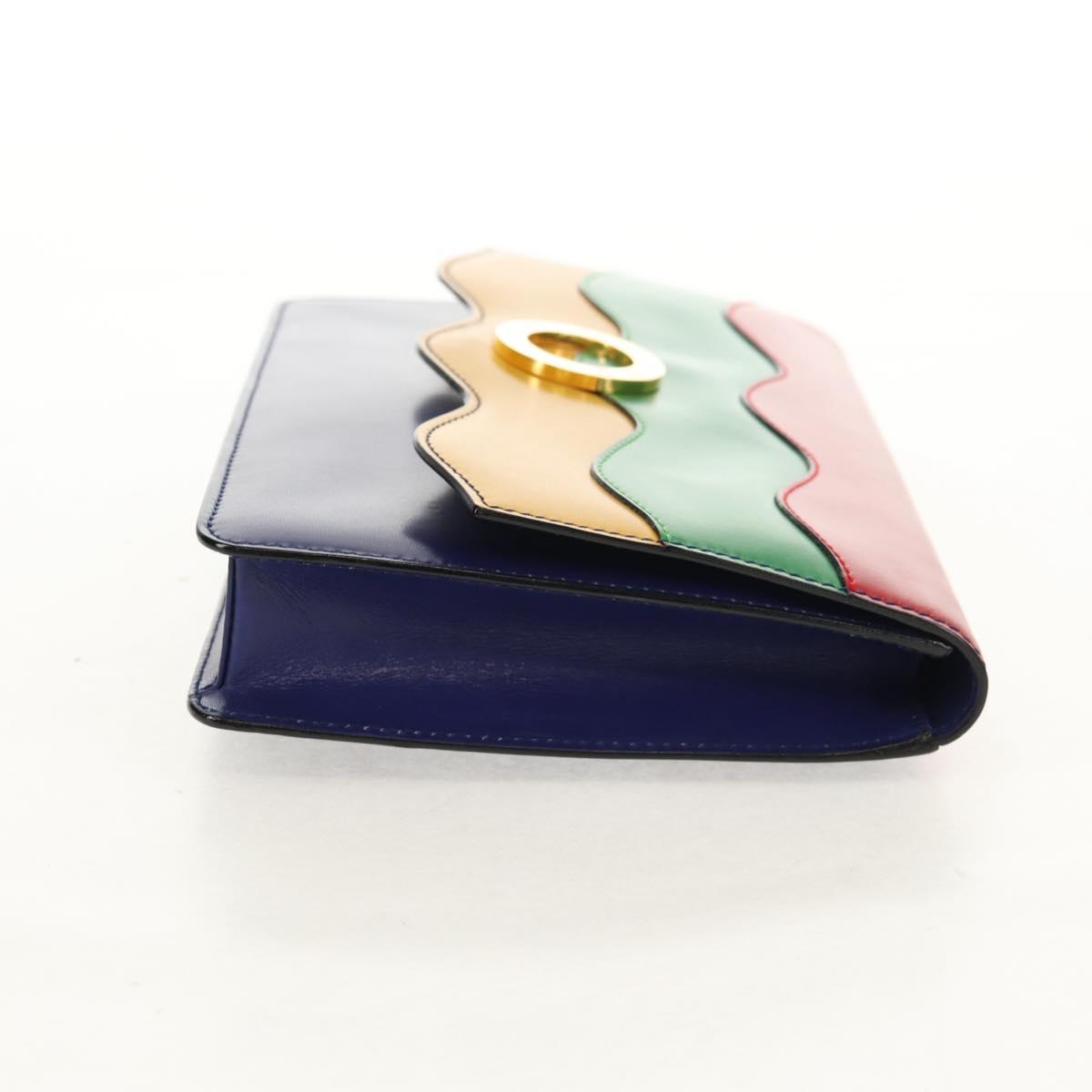 CELINE Circle Clutch Bag Leather Multicolor Gold Auth 154051V