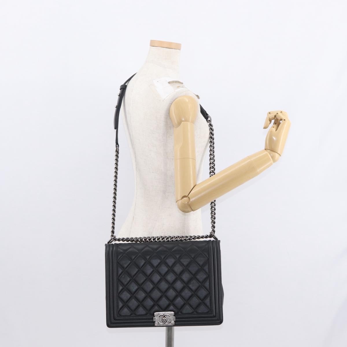 CHANEL Chain Boy Chanel Shoulder Bag Lamb Skin Black CC Auth 154052SAM