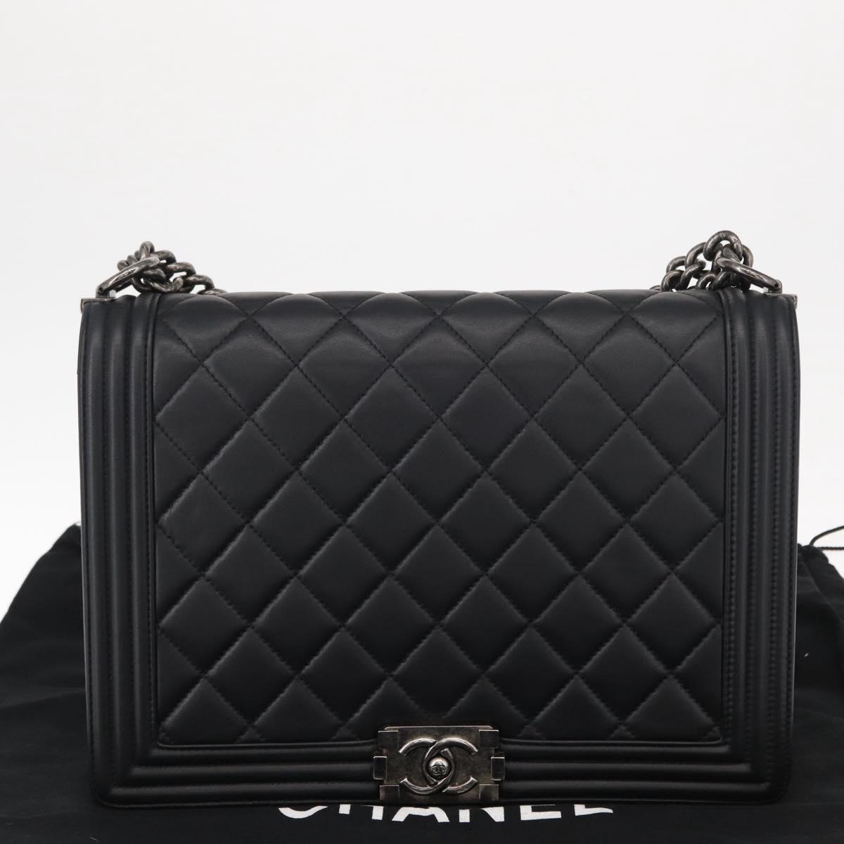 CHANEL Chain Boy Chanel Shoulder Bag Lamb Skin Black CC Auth 154052SAM