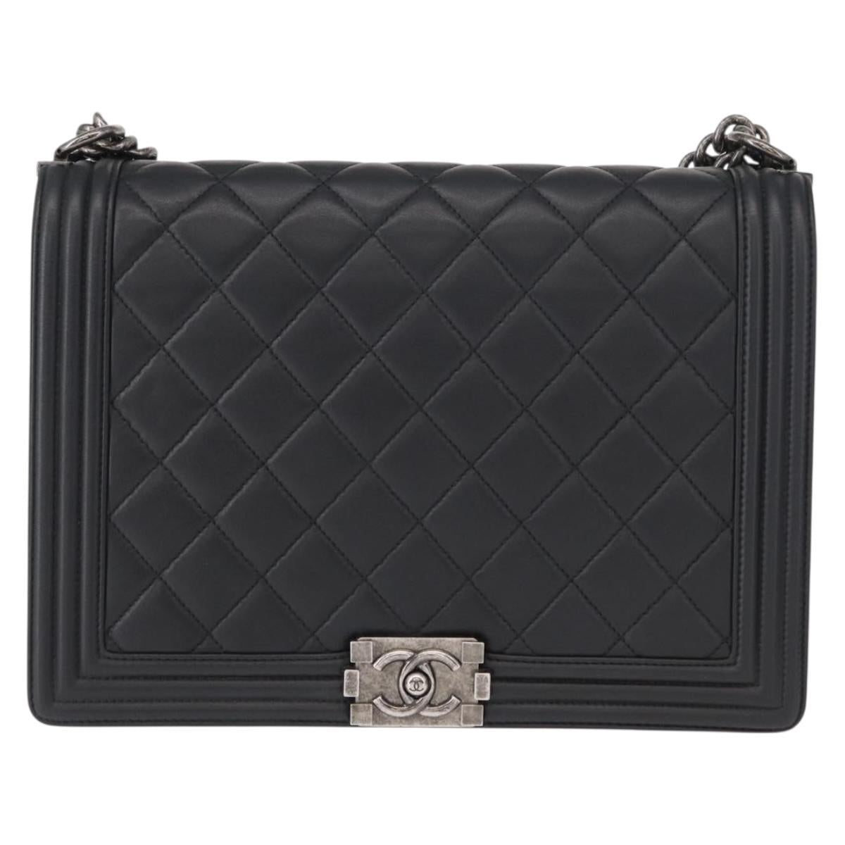 CHANEL Chain Boy Chanel Shoulder Bag Lamb Skin Black CC Auth 154052SAM