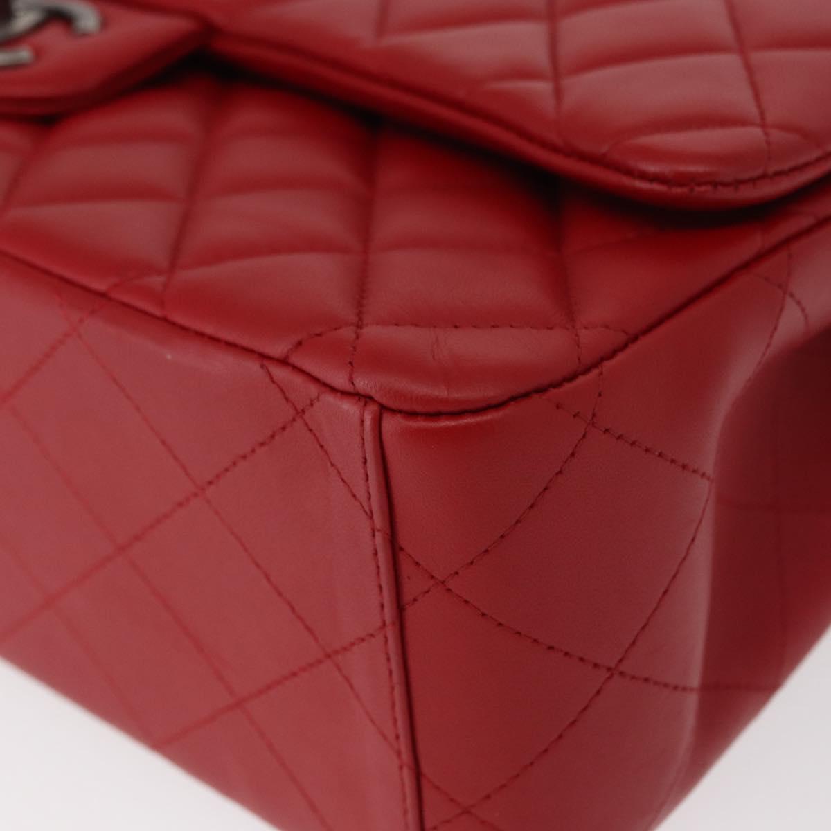 CHANEL Matelasse 34 Double Flap Chain Bag Lamb Skin Red CC Auth 154053SM
