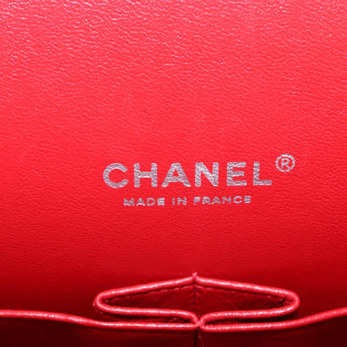 CHANEL Matelasse 34 Double Flap Chain Bag Lamb Skin Red CC Auth 154053SM