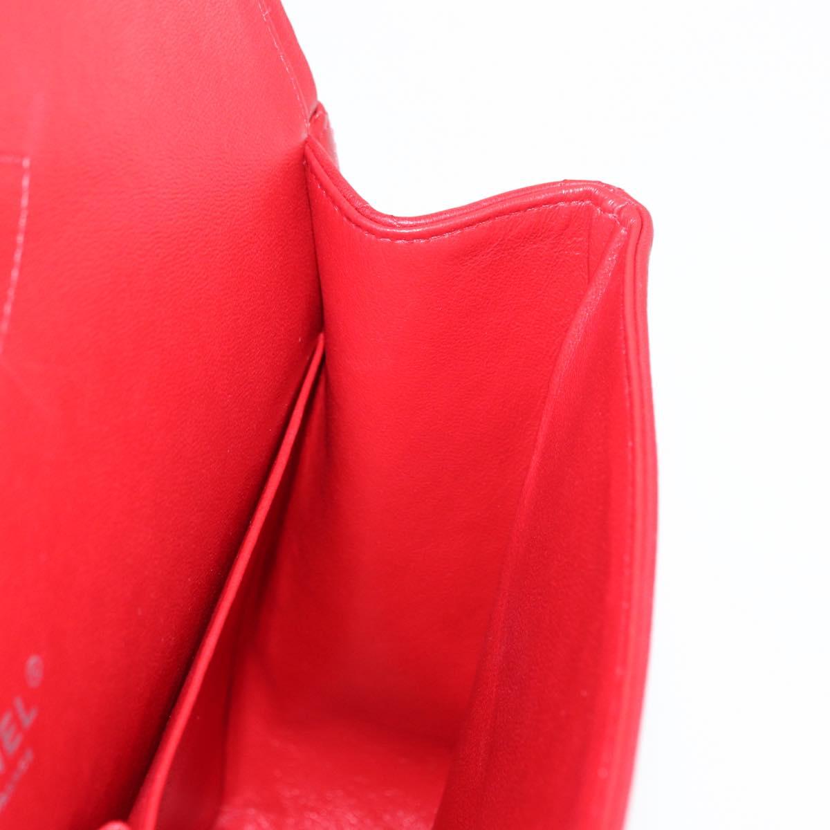 CHANEL Matelasse 34 Double Flap Chain Bag Lamb Skin Red CC Auth 154053SM