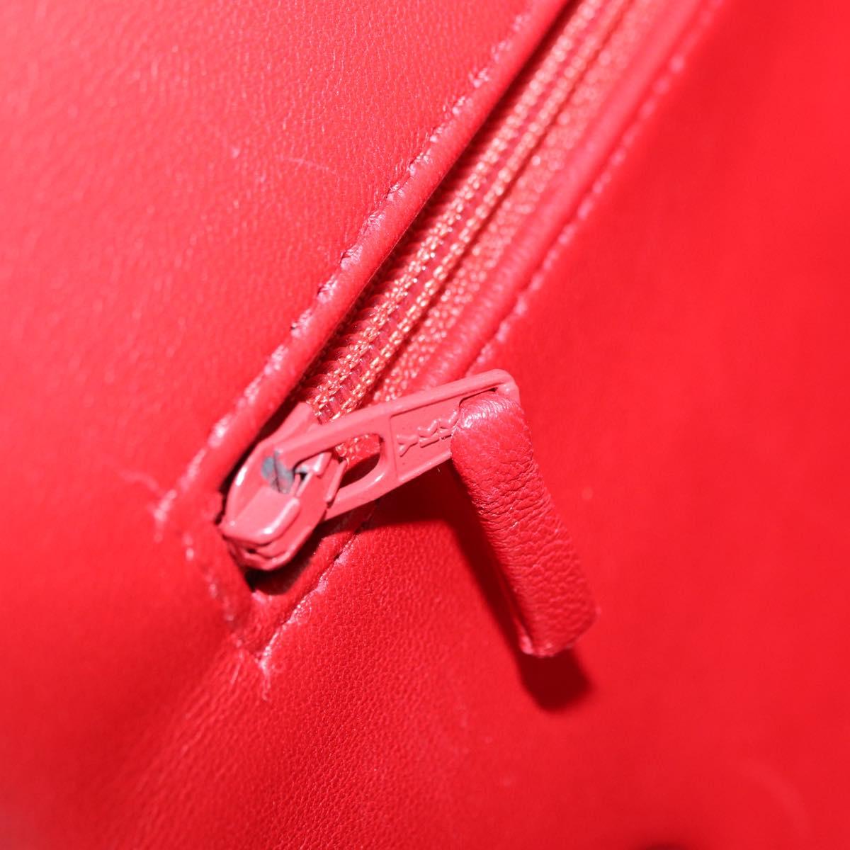 CHANEL Matelasse 34 Double Flap Chain Bag Lamb Skin Red CC Auth 154053SM