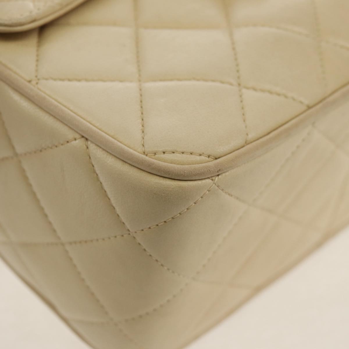 CHANEL Matelasse Chain Shoulder Bag Lamb Skin Ivory Gold CC Auth 154054V