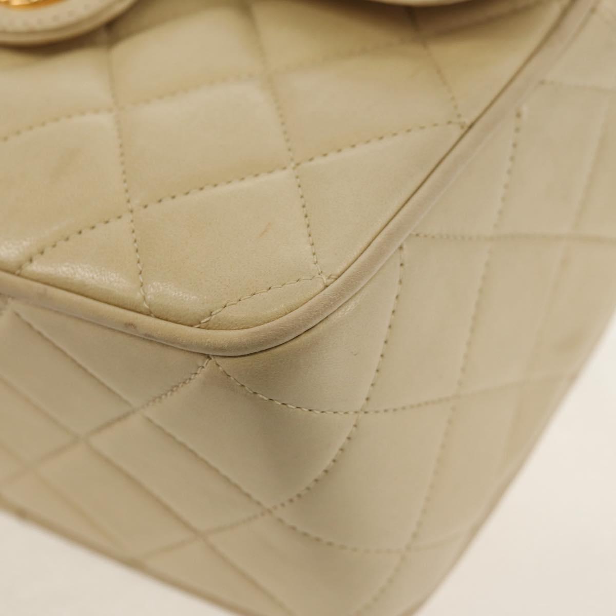 CHANEL Matelasse Chain Shoulder Bag Lamb Skin Ivory Gold CC Auth 154054V