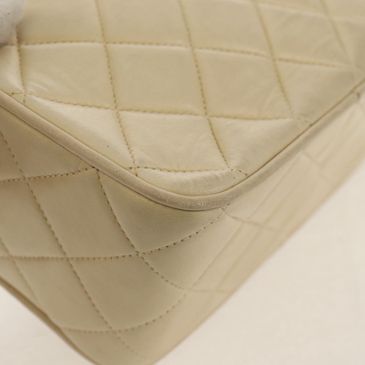 CHANEL Matelasse Chain Shoulder Bag Lamb Skin Ivory Gold CC Auth 154054V