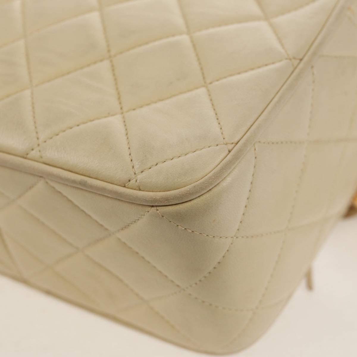 CHANEL Matelasse Chain Shoulder Bag Lamb Skin Ivory Gold CC Auth 154054V