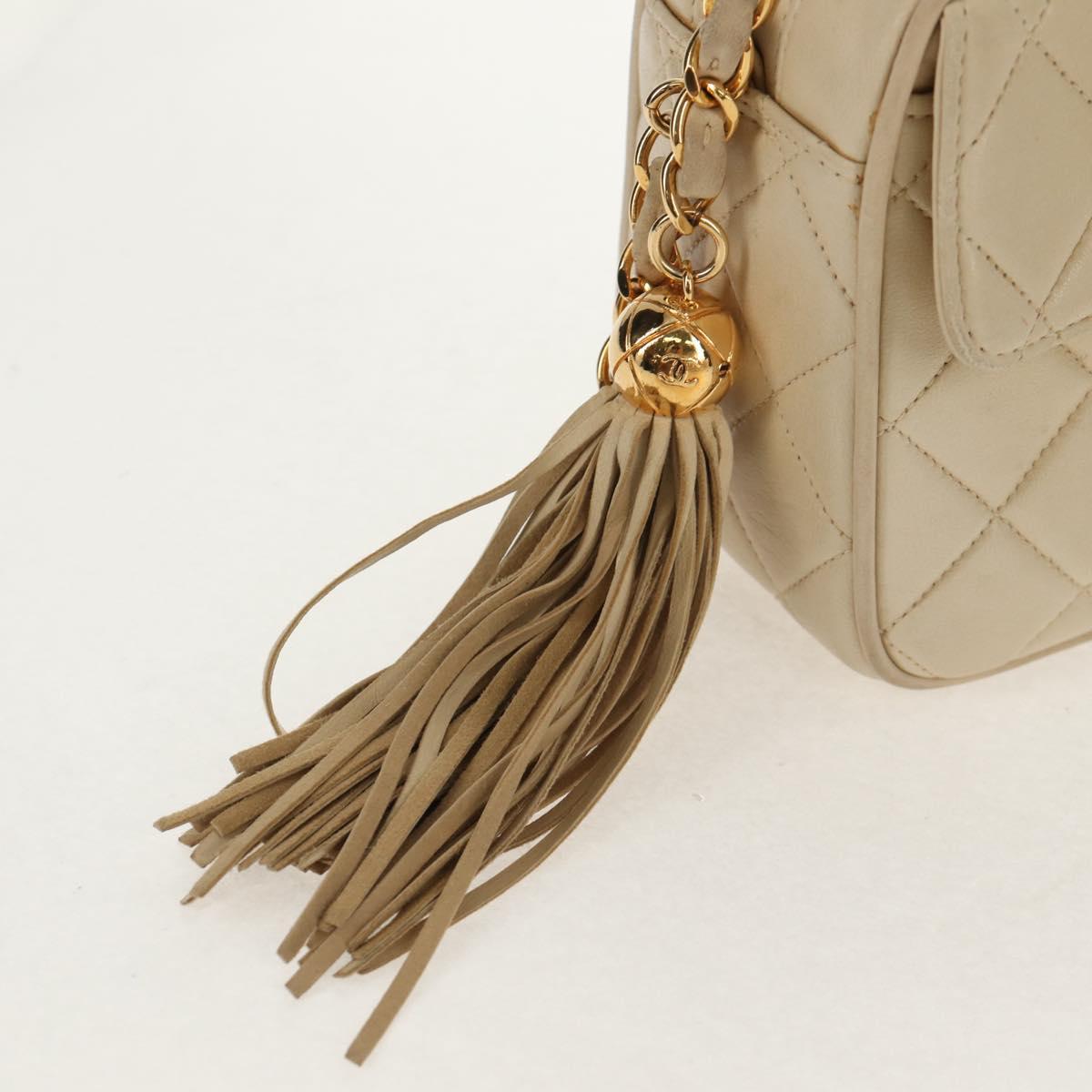 CHANEL Matelasse Chain Shoulder Bag Lamb Skin Ivory Gold CC Auth 154054V