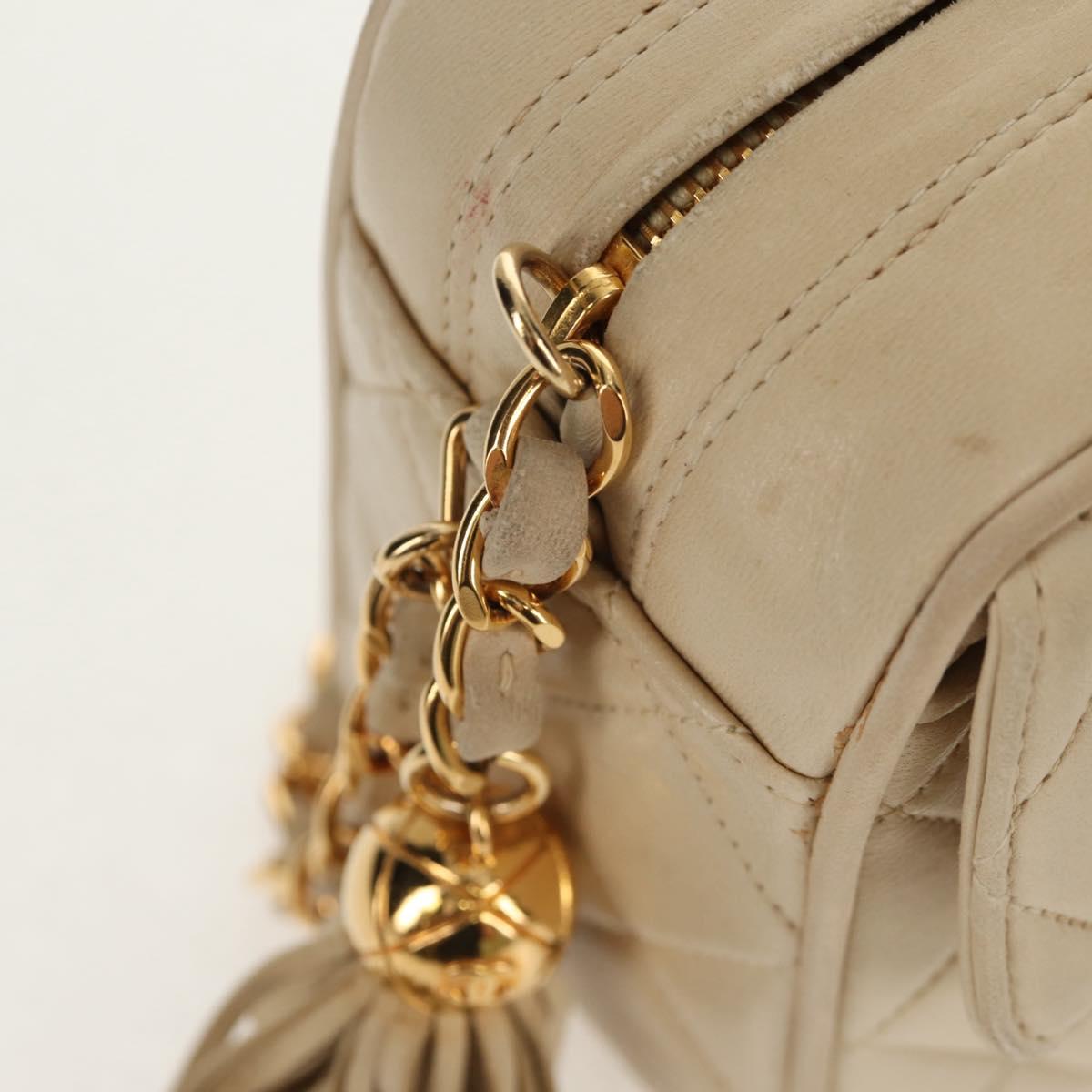 CHANEL Matelasse Chain Shoulder Bag Lamb Skin Ivory Gold CC Auth 154054V