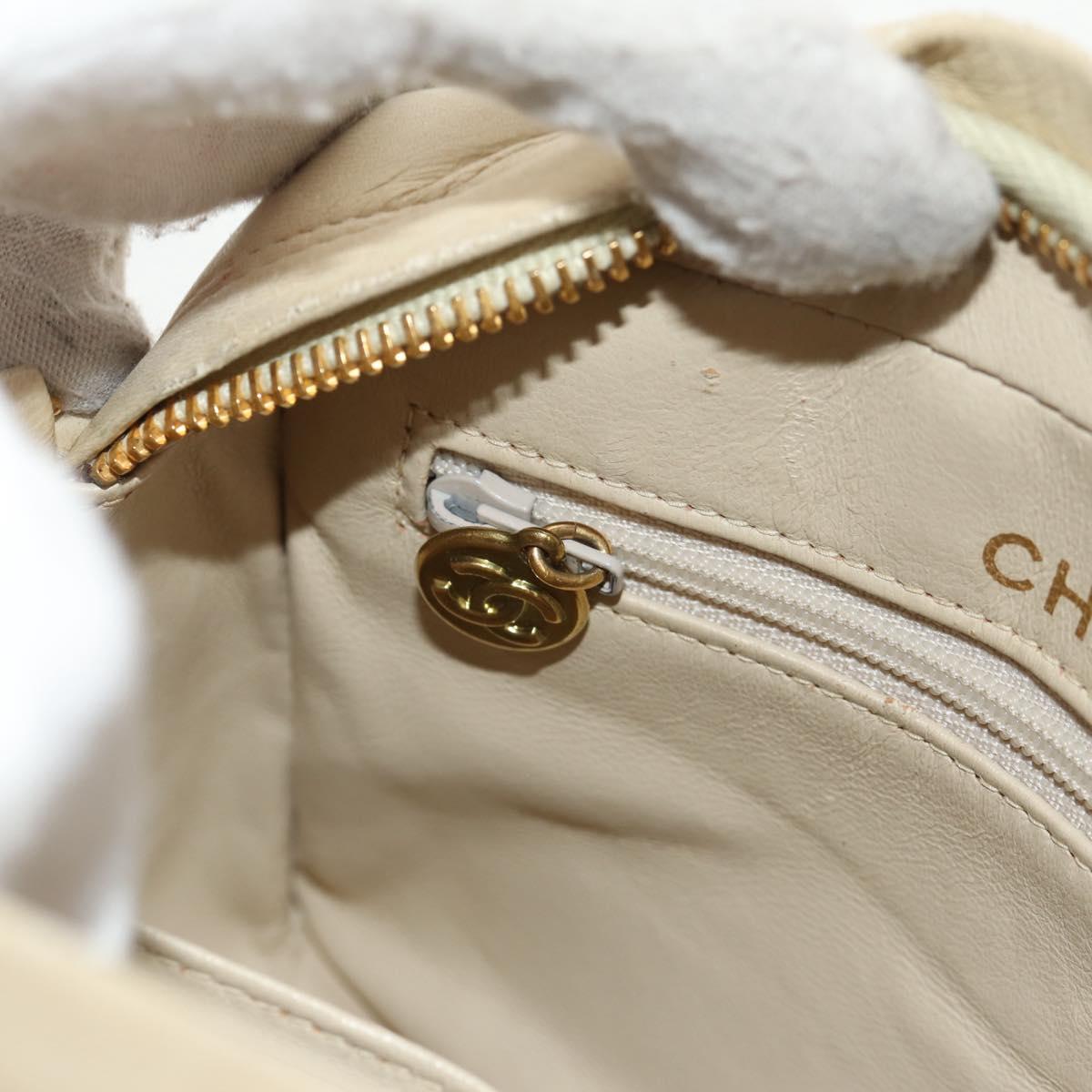 CHANEL Matelasse Chain Shoulder Bag Lamb Skin Ivory Gold CC Auth 154054V