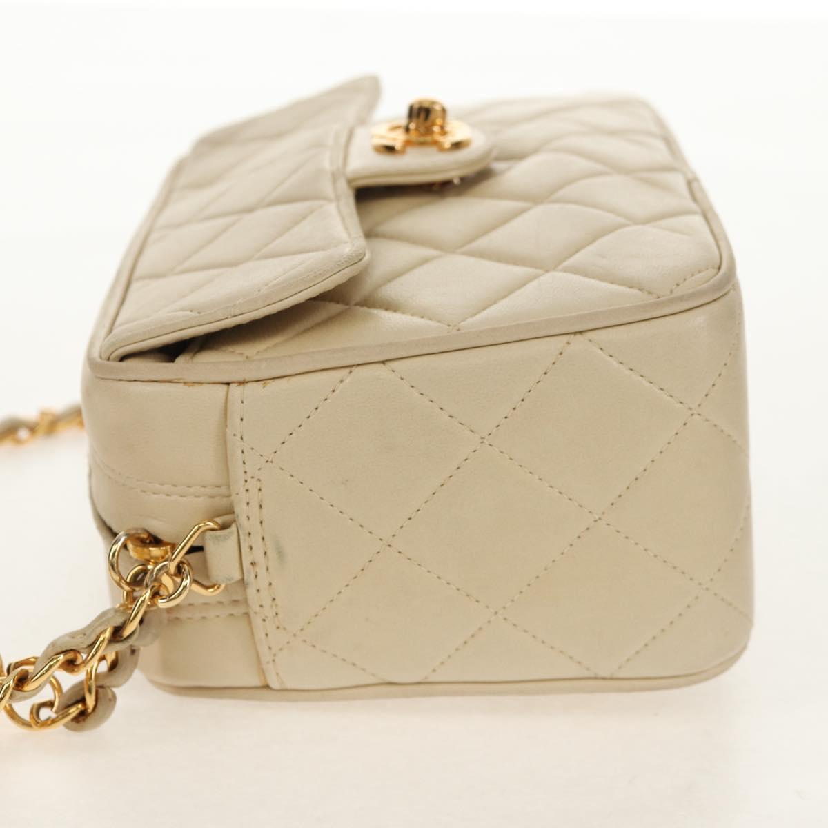 CHANEL Matelasse Chain Shoulder Bag Lamb Skin Ivory Gold CC Auth 154054V