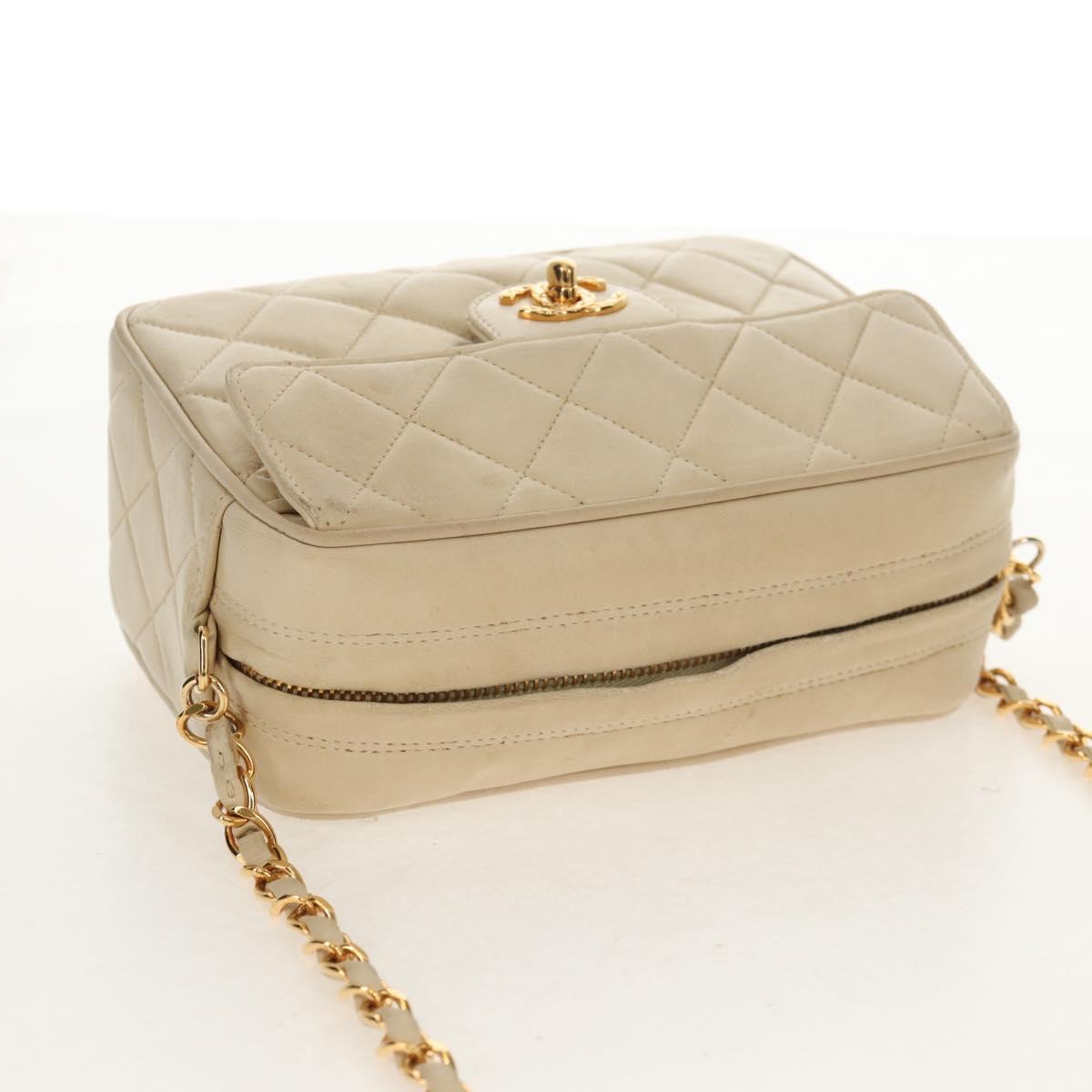 CHANEL Matelasse Chain Shoulder Bag Lamb Skin Ivory Gold CC Auth 154054V