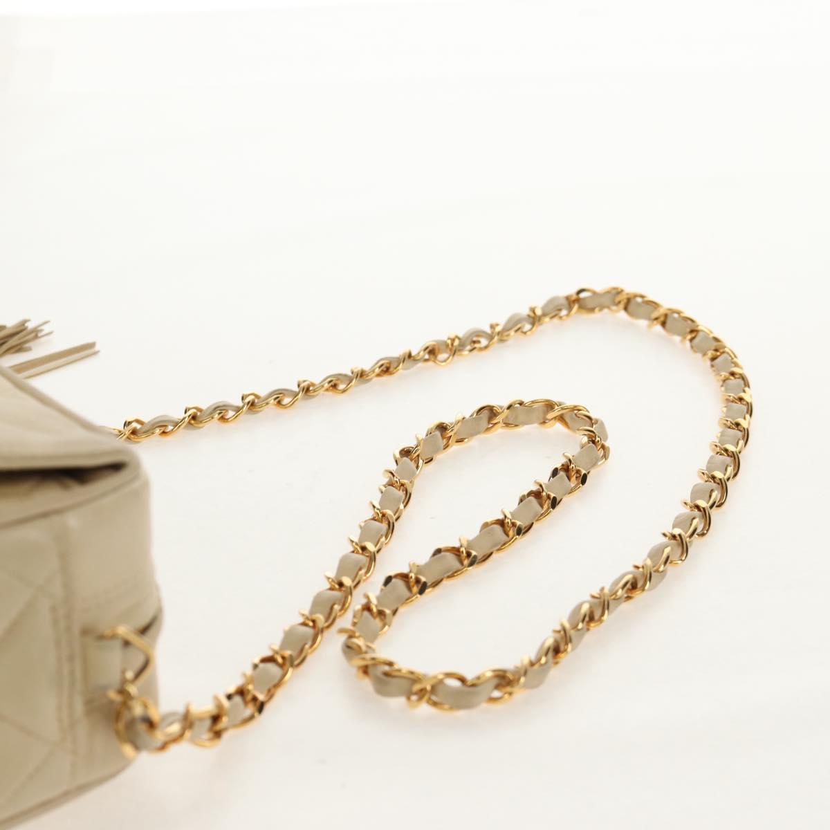 CHANEL Matelasse Chain Shoulder Bag Lamb Skin Ivory Gold CC Auth 154054V