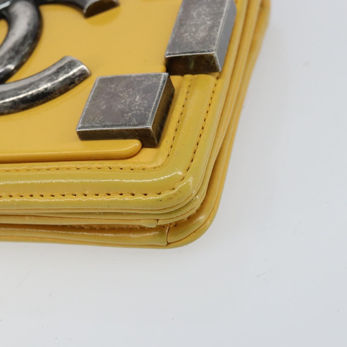 CHANEL Lego Boy Chain Shoulder Bag Lamb Skin Yellow CC Auth 154055