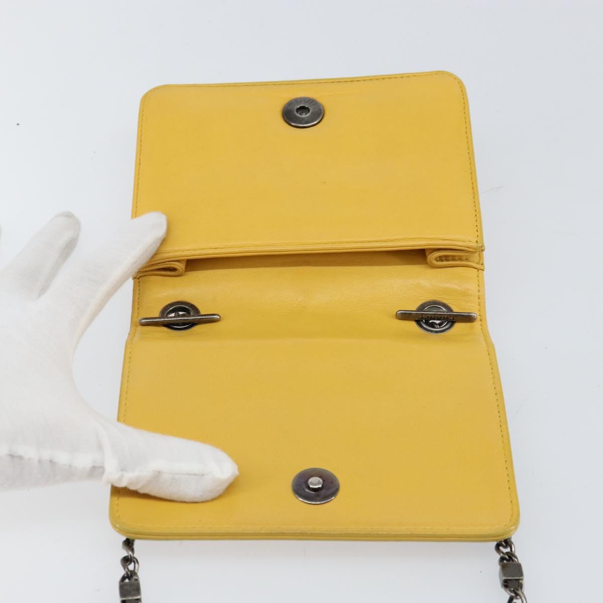 CHANEL Lego Boy Chain Shoulder Bag Lamb Skin Yellow CC Auth 154055