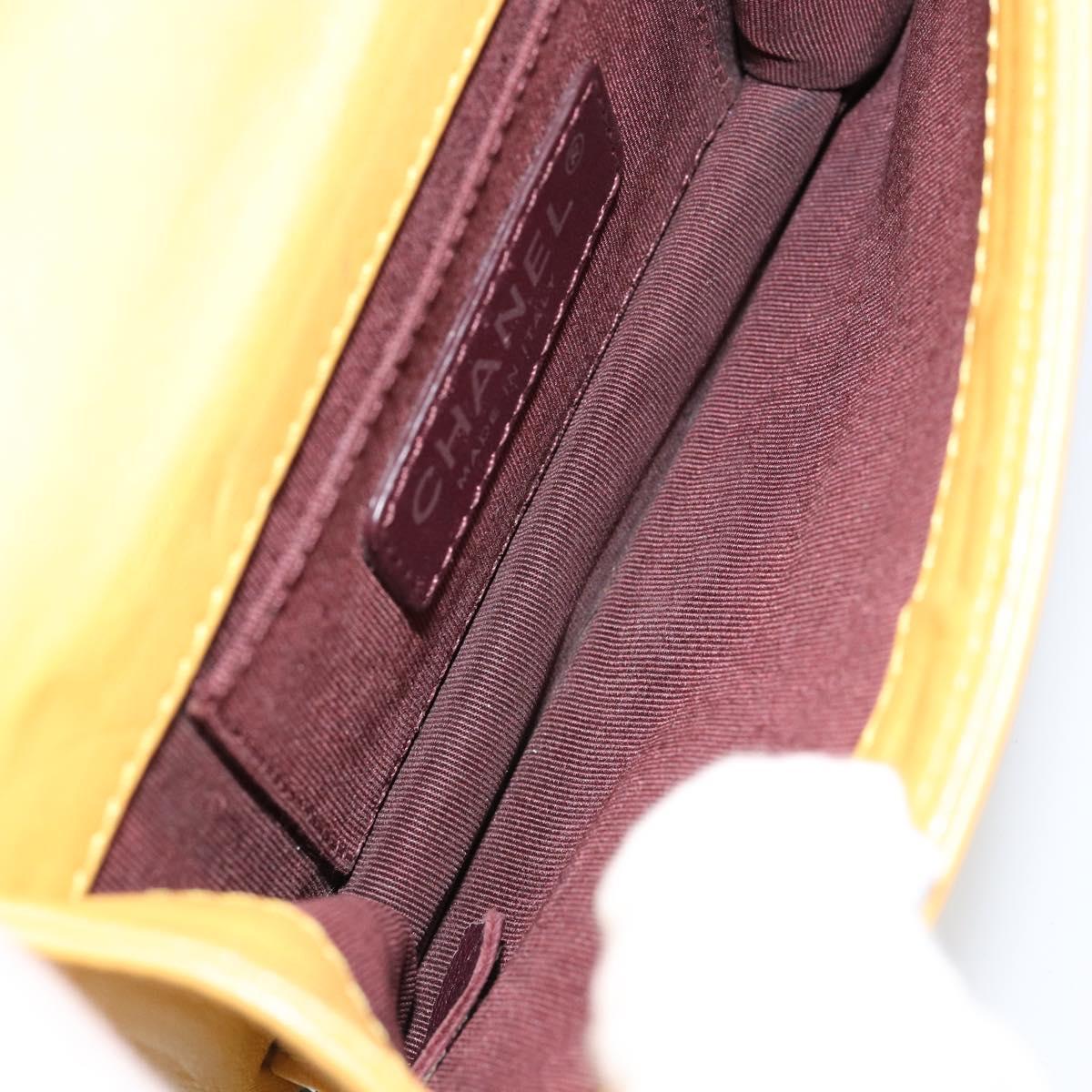 CHANEL Lego Boy Chain Shoulder Bag Lamb Skin Yellow CC Auth 154055