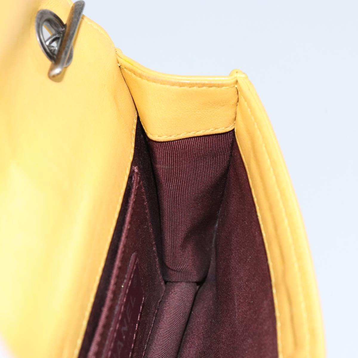 CHANEL Lego Boy Chain Shoulder Bag Lamb Skin Yellow CC Auth 154055