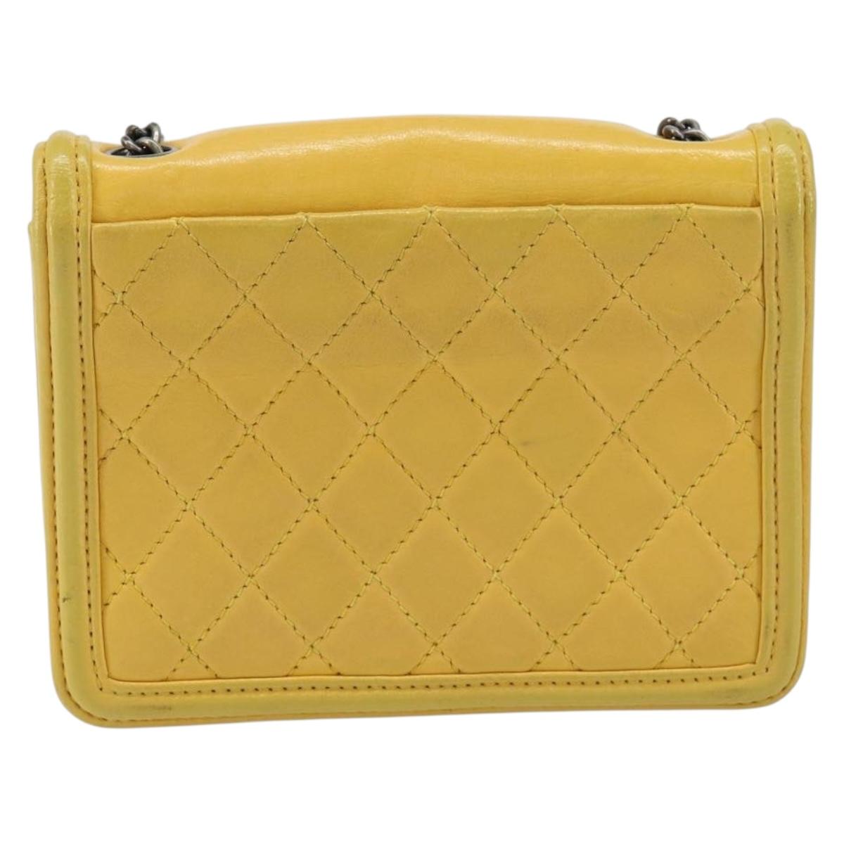 CHANEL Lego Boy Chain Shoulder Bag Lamb Skin Yellow CC Auth 154055