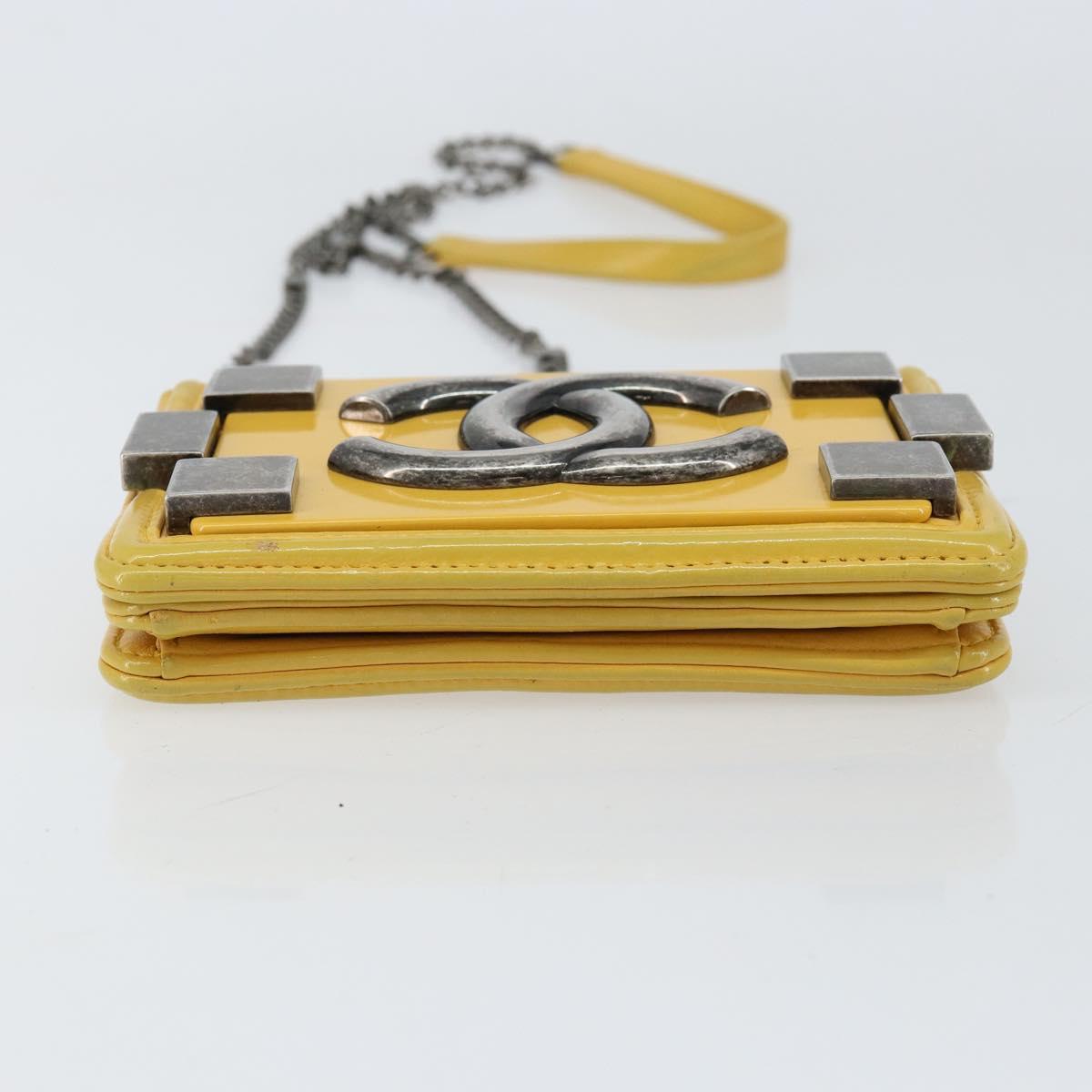 CHANEL Lego Boy Chain Shoulder Bag Lamb Skin Yellow CC Auth 154055