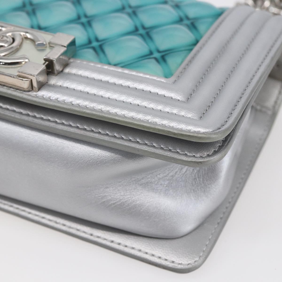 CHANEL Chain Boy Chanel Shoulder Bag Leather Silver CC Auth 154056SAM