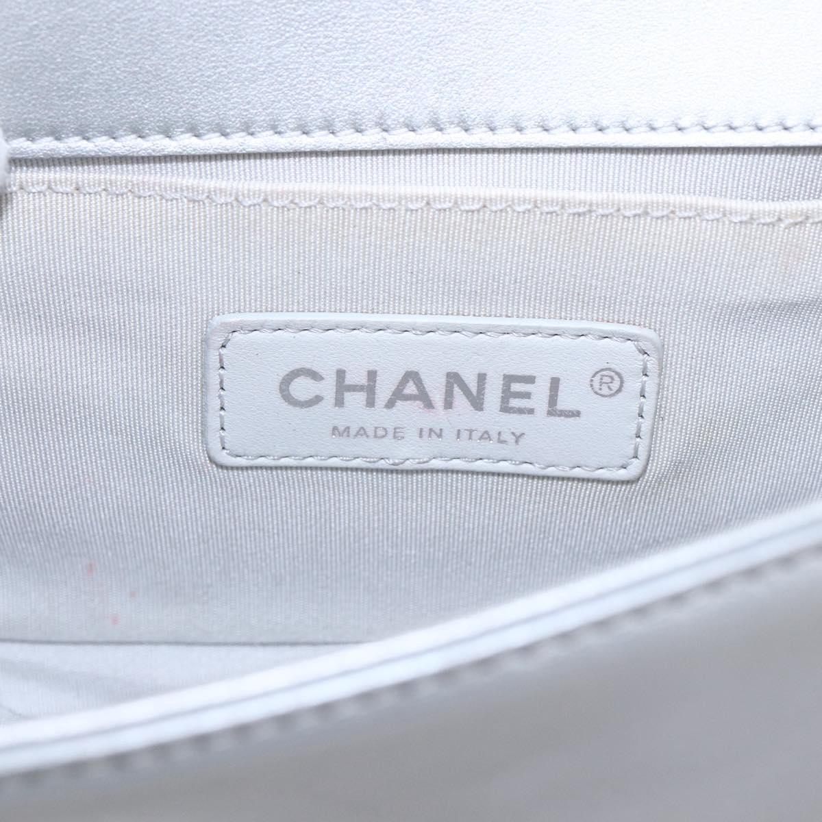 CHANEL Chain Boy Chanel Shoulder Bag Leather Silver CC Auth 154056SAM