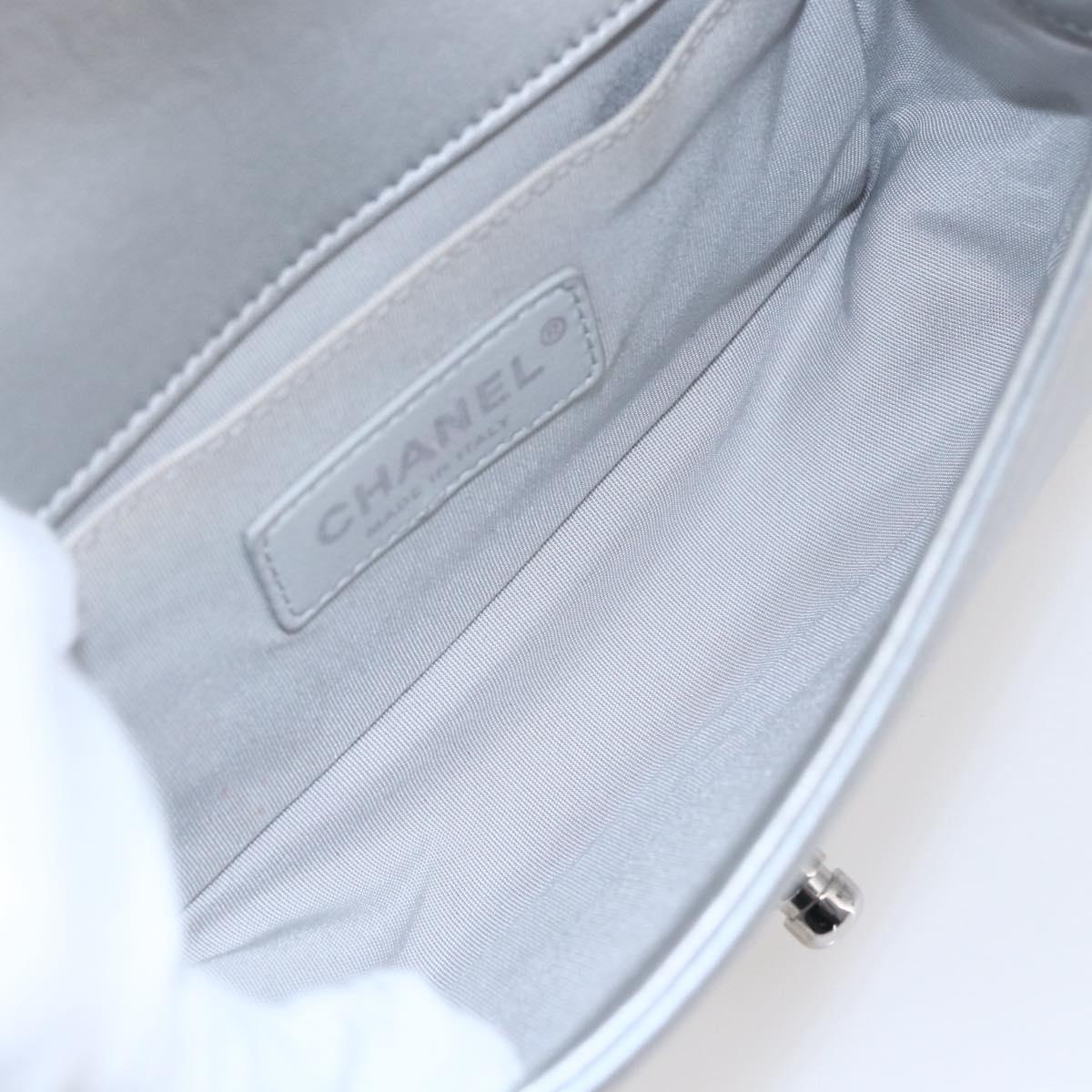 CHANEL Chain Boy Chanel Shoulder Bag Leather Silver CC Auth 154056SAM