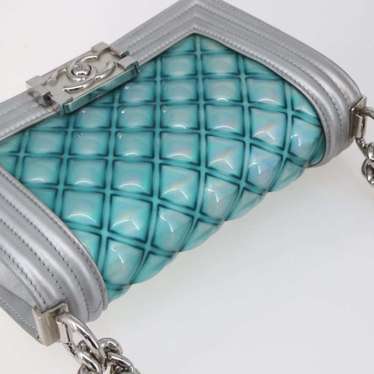 CHANEL Chain Boy Chanel Shoulder Bag Leather Silver CC Auth 154056SAM