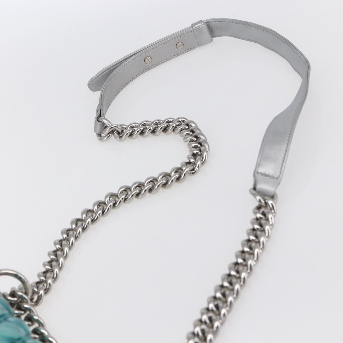 CHANEL Chain Boy Chanel Shoulder Bag Leather Silver CC Auth 154056SAM