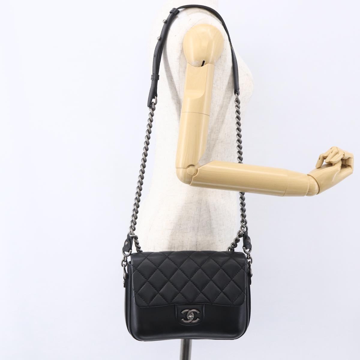 CHANEL Matelasse Chain Shoulder Bag Lamb Skin 2way Black CC Auth 154057SAM