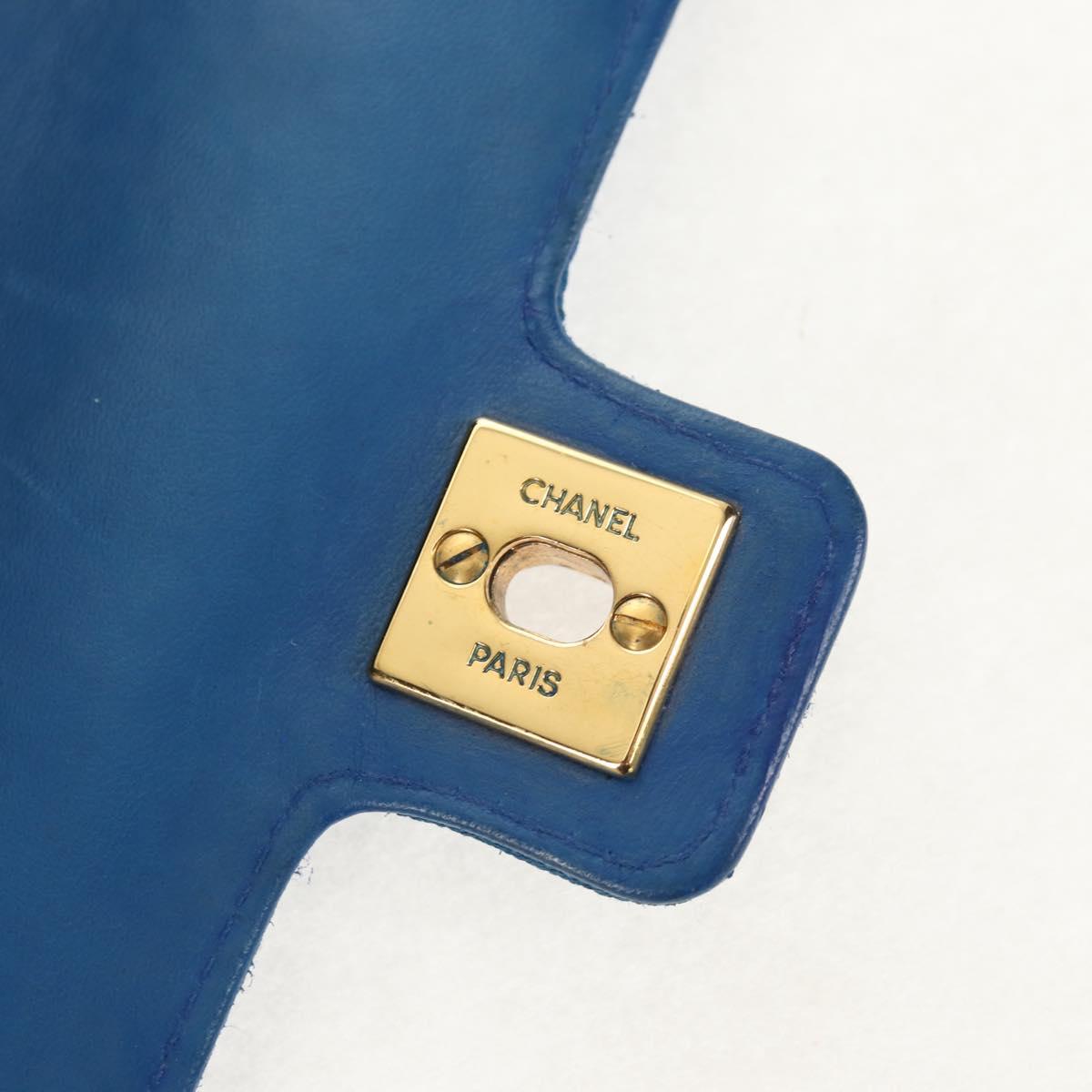 CHANEL Mademoiselle Chain Shoulder Bag Canvas Blue Gold CC Auth 154058SAV