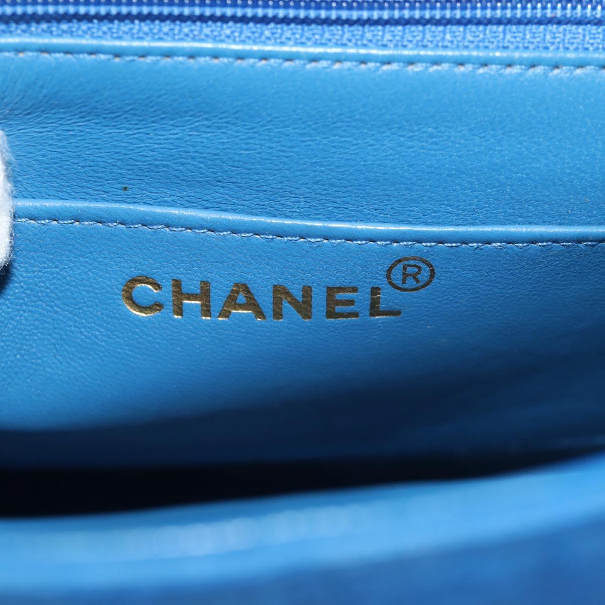 CHANEL Mademoiselle Chain Shoulder Bag Canvas Blue Gold CC Auth 154058SAV