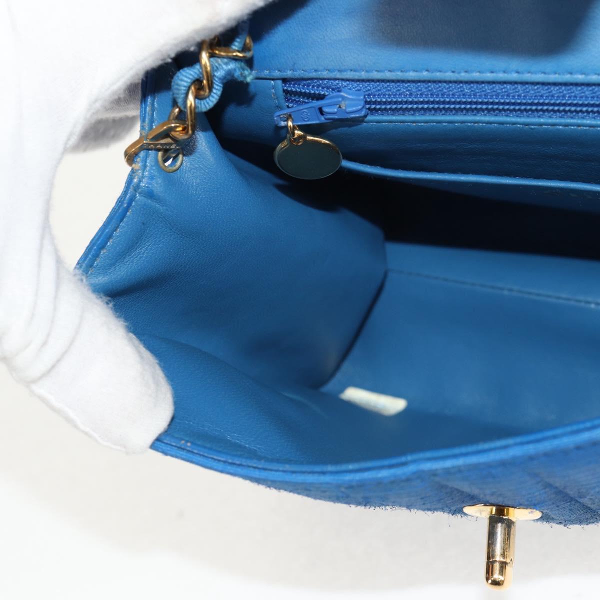 CHANEL Mademoiselle Chain Shoulder Bag Canvas Blue Gold CC Auth 154058SAV