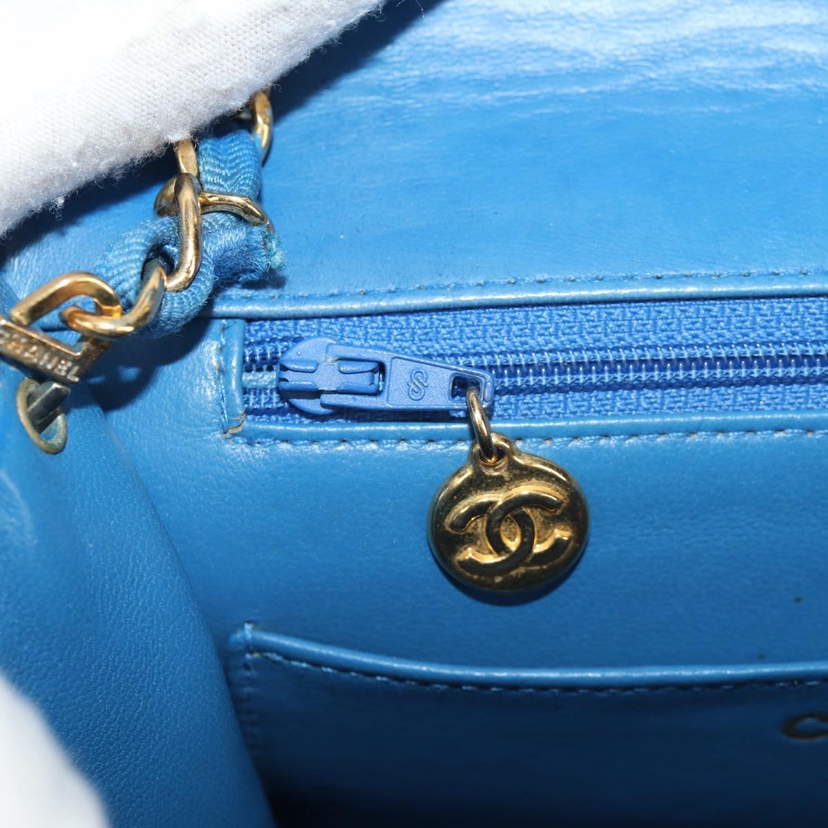 CHANEL Mademoiselle Chain Shoulder Bag Canvas Blue Gold CC Auth 154058SAV