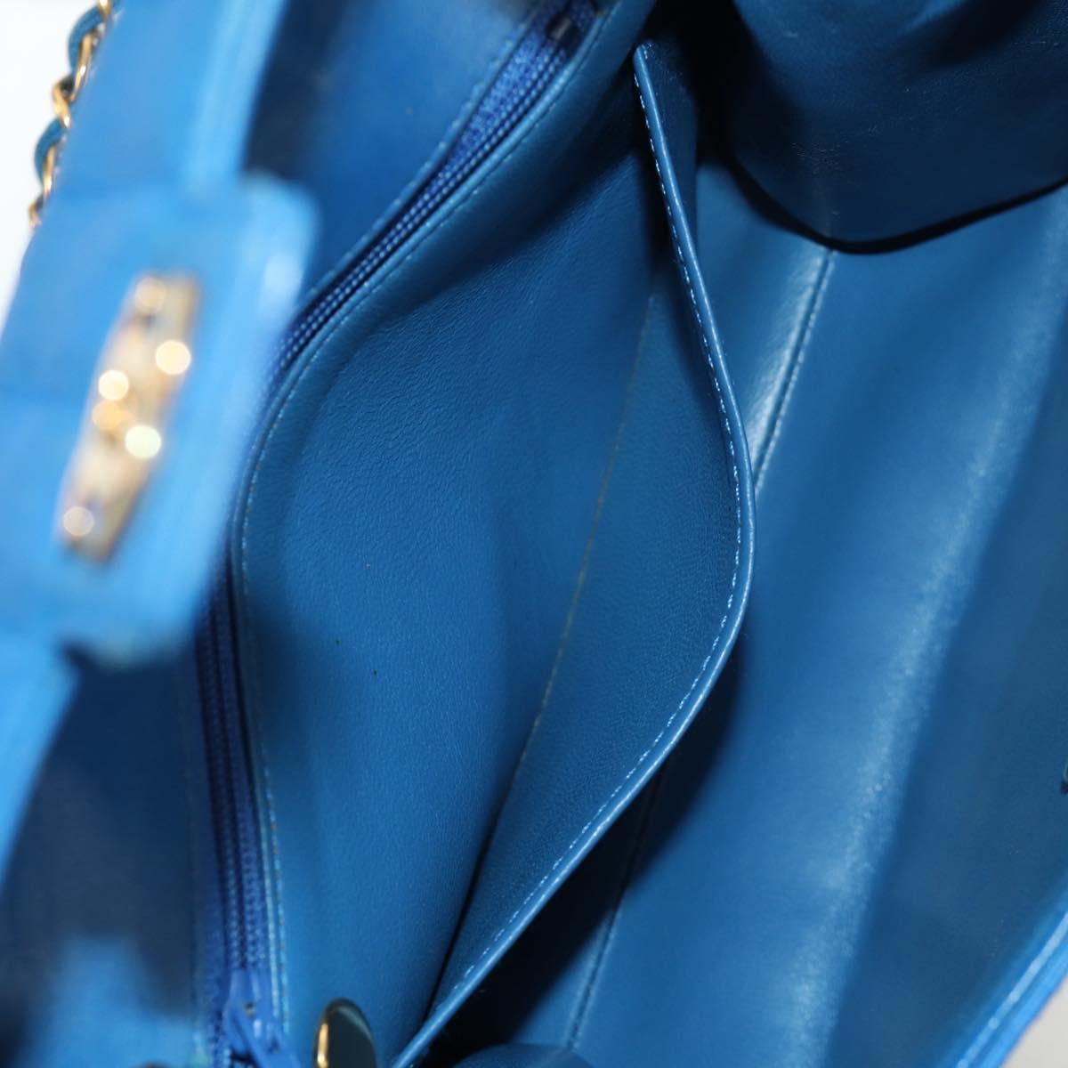 CHANEL Mademoiselle Chain Shoulder Bag Canvas Blue Gold CC Auth 154058SAV