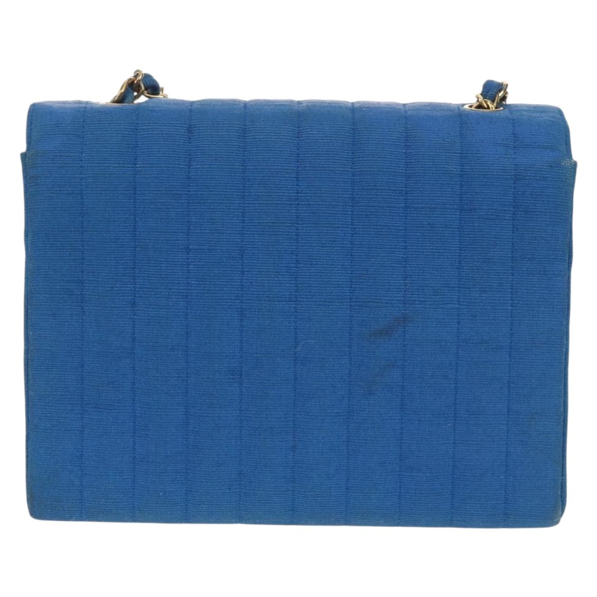 CHANEL Mademoiselle Chain Shoulder Bag Canvas Blue Gold CC Auth 154058SAV