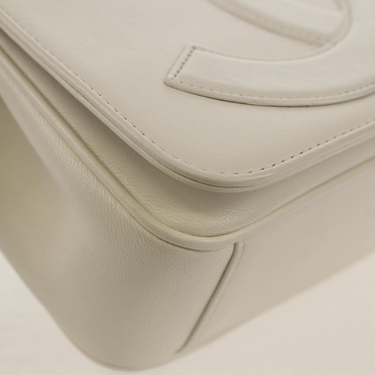 CHANEL COCO Mark Chain Shoulder Bag Lamb Skin White Gold CC Auth 154059V