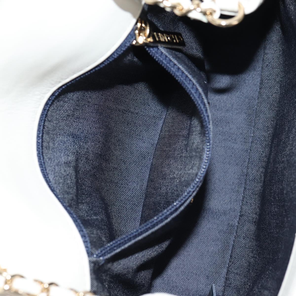 CHANEL COCO Mark Chain Shoulder Bag Lamb Skin White Gold CC Auth 154059V