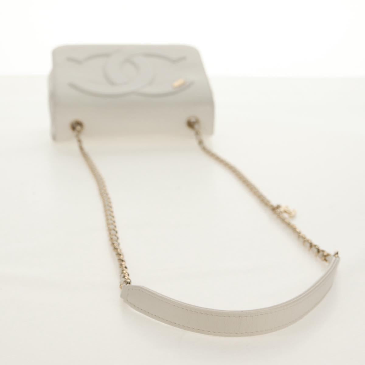 CHANEL COCO Mark Chain Shoulder Bag Lamb Skin White Gold CC Auth 154059V