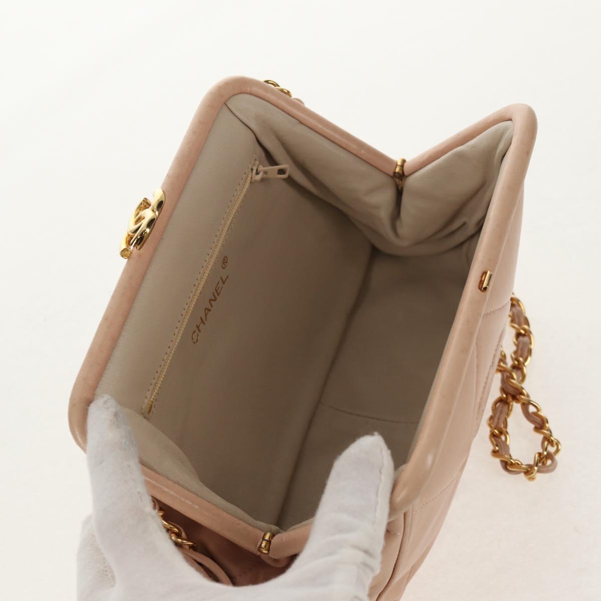 CHANEL Matelasse Chain Shoulder Bag Lamb Skin Pink Gold CC Auth 154060V
