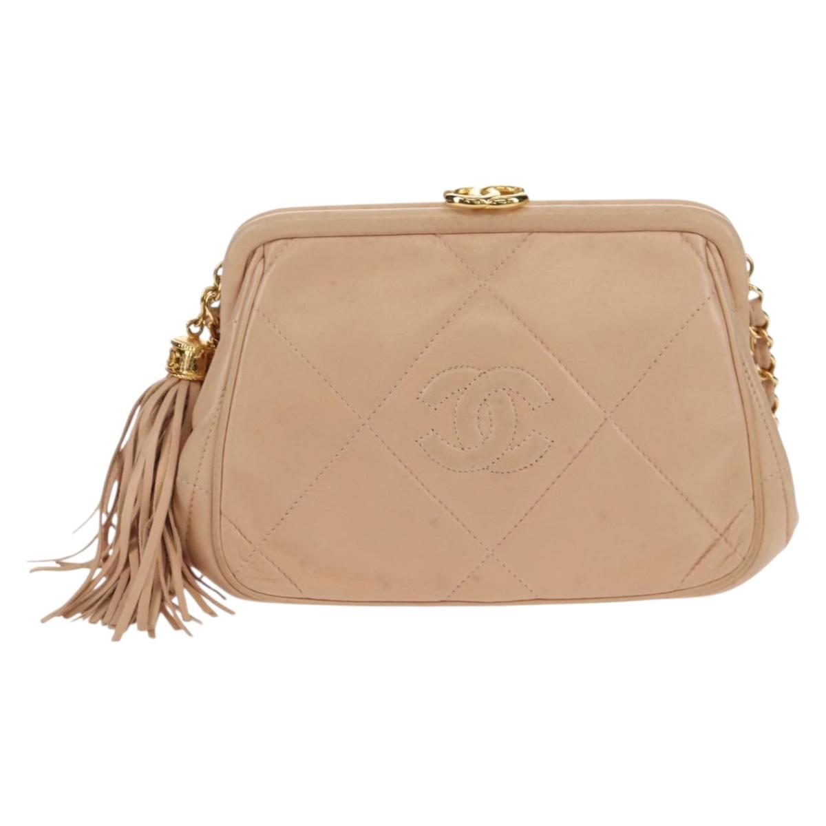 CHANEL Matelasse Chain Shoulder Bag Lamb Skin Pink Gold CC Auth 154060V