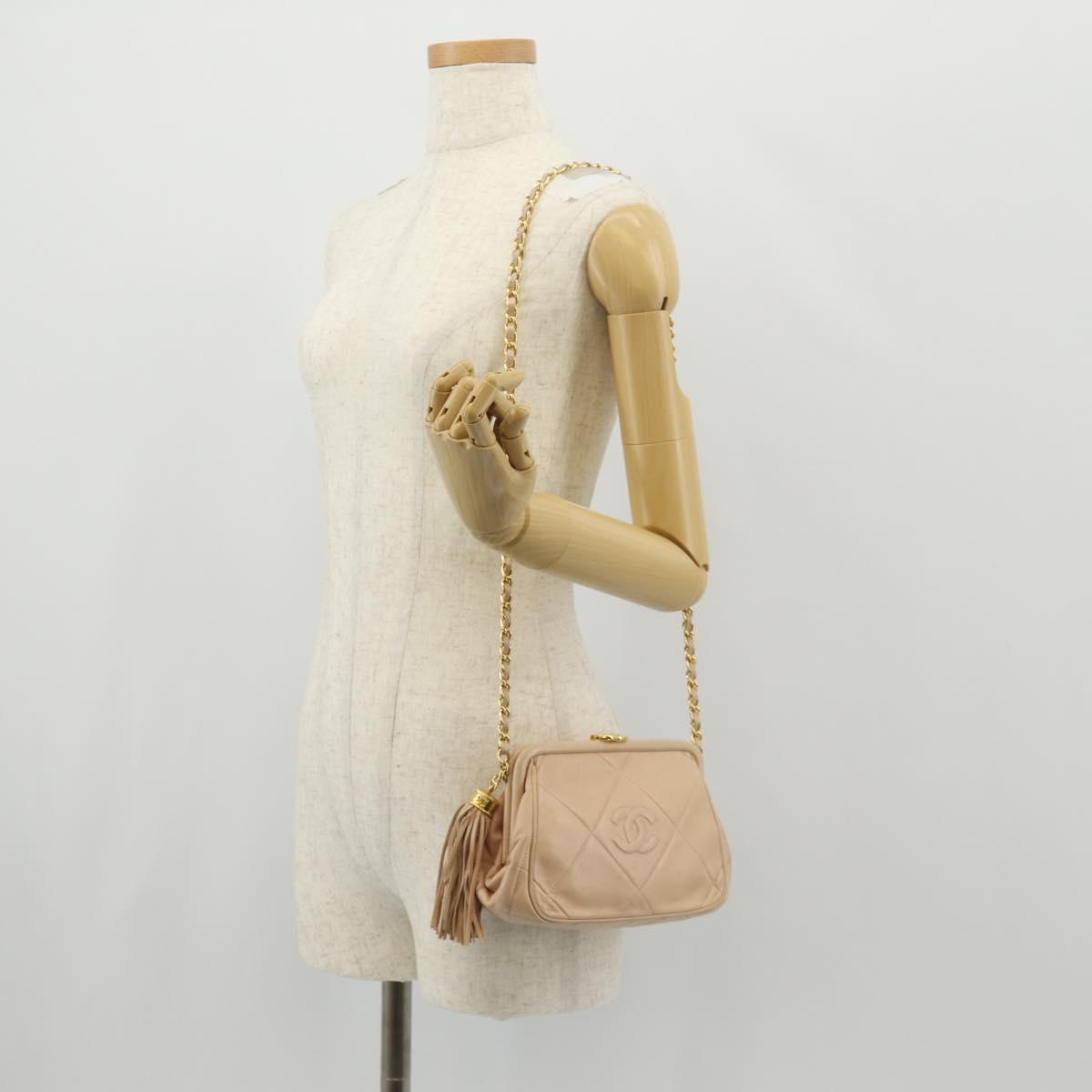 CHANEL Matelasse Chain Shoulder Bag Lamb Skin Pink Gold CC Auth 154060V